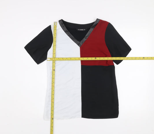 Dunnes Womens Multicoloured V-Neck Short Sleeve Colourblock Top Size 10