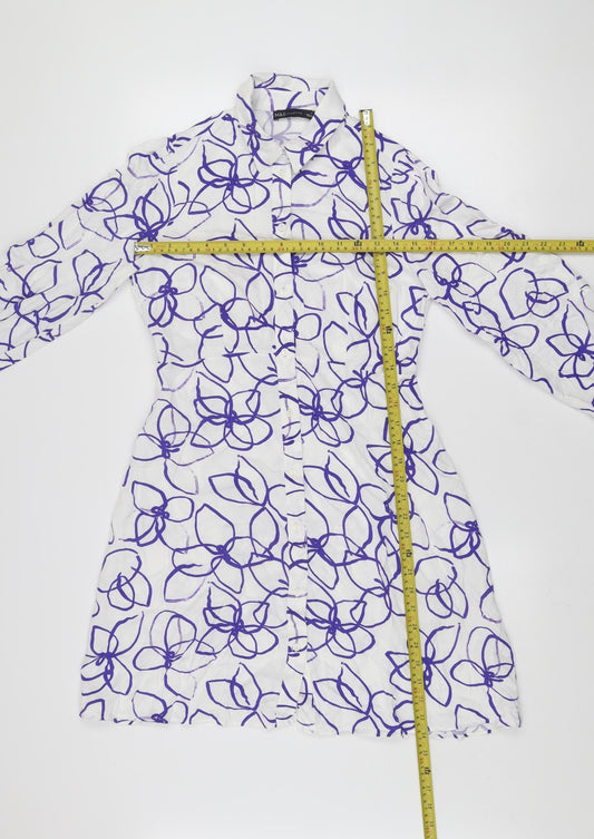 Marks and Spencer Women White Purple Floral Shirt Dress Size 8