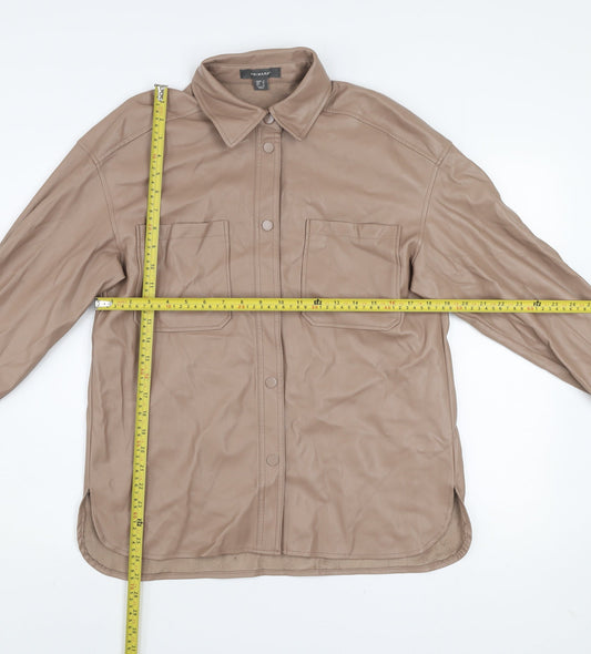 Primark Womens Beige Faux Leather Button Jacket Size 8