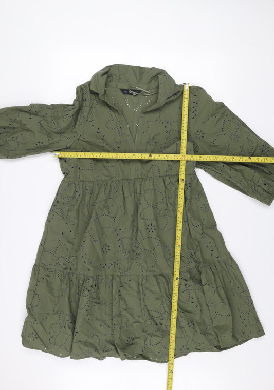 F&F Women Green Broderie Anglaise A-Line Dress Size 12