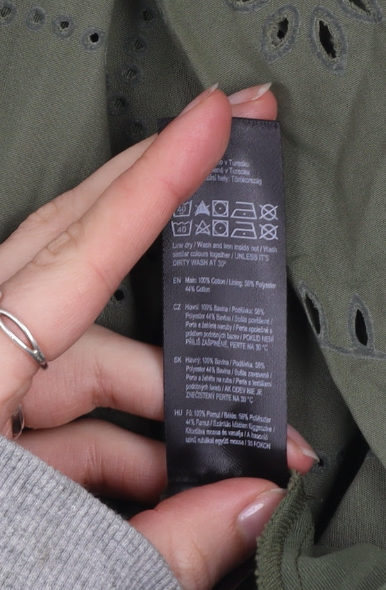 F&F Women Green Broderie Anglaise A-Line Dress Size 12