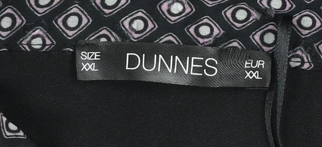 Dunnes Women Black Geometric Shift Dress 2XL Knee Length Long Sleeve