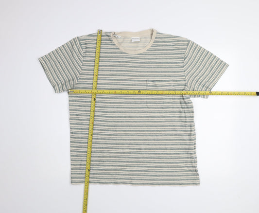 Selected Homme Men's Beige Striped Crew Neck T-Shirt XL Cotton Blend