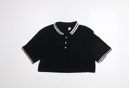 Womens UK Size 12 H&M Black Cropped Polo