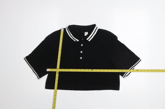 Womens UK Size 12 H&M Black Cropped Polo