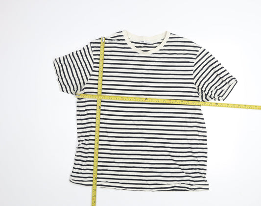 Zara Men’s White Black Striped Cotton Crew Neck T-Shirt XL