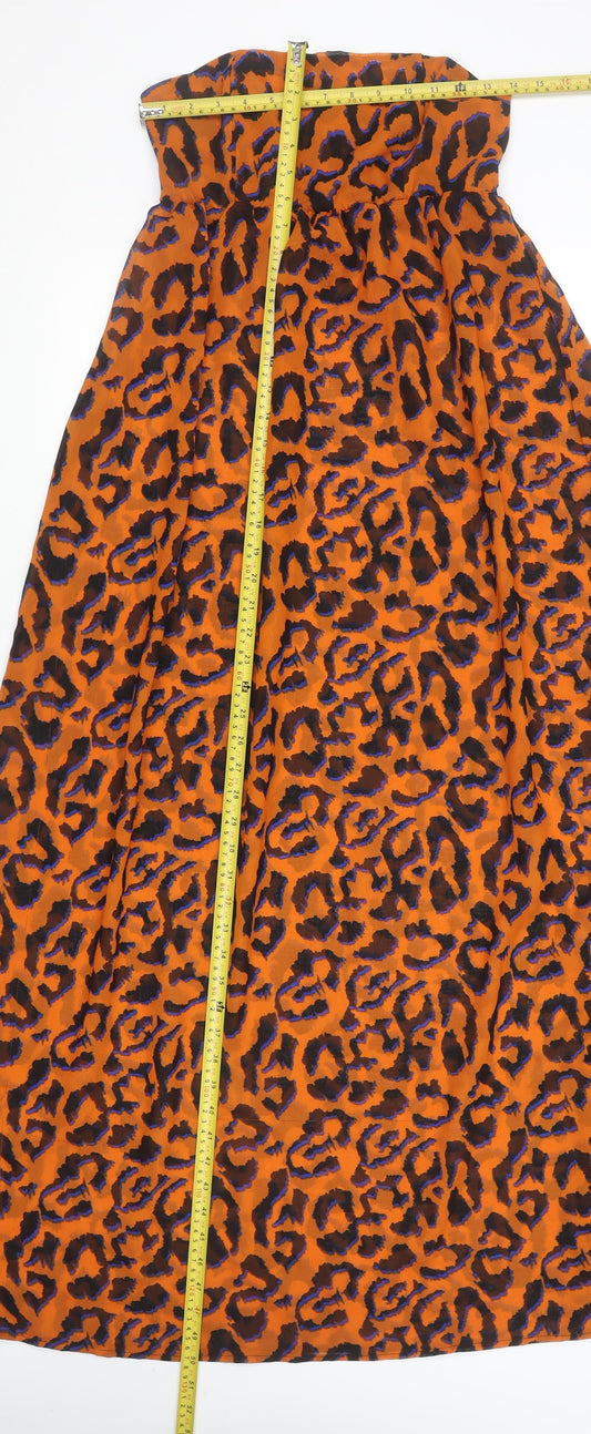 Boohoo Women’s Orange Leopard Print Strapless Midi Dress M