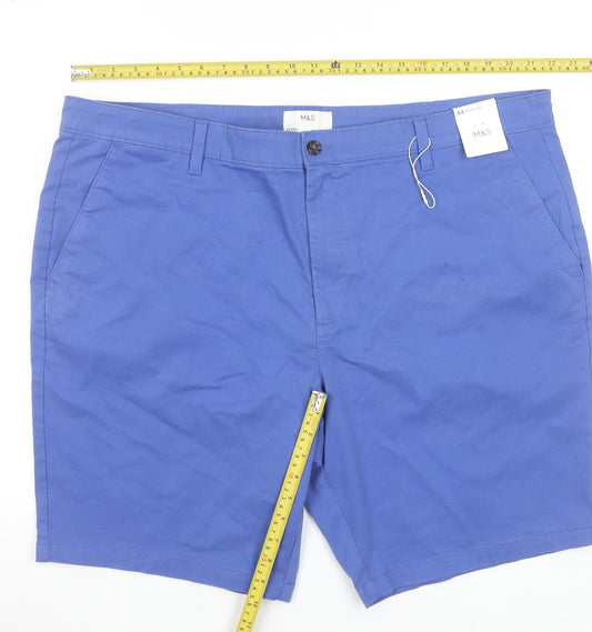 Marks and Spencer Men's Blue Chino Shorts 44 Regular Cotton Stretch