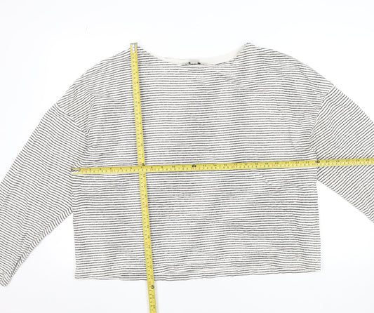 AllSaints Womens White Striped Boat Neck Long Sleeve Cotton Tee XS