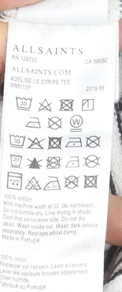 AllSaints Womens White Striped Boat Neck Long Sleeve Cotton Tee XS