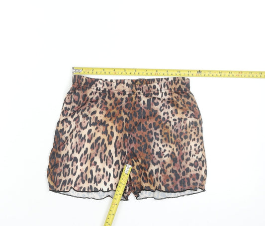 PrettyLittleThing Womens Beige Leopard Print Shorts UK 8 Polyester Casual
