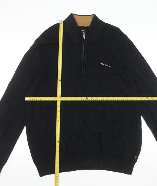 Ben Sherman Men's Black 2XL Half Zip Cotton Jumper