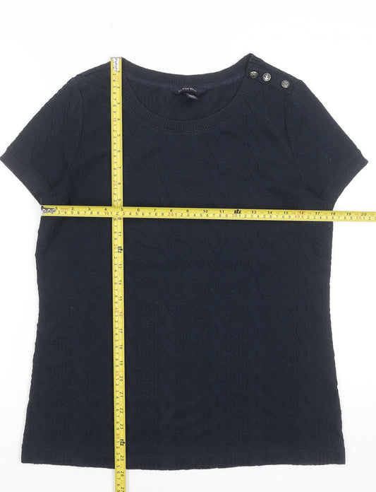 Lands' End Women's Navy Blue Short Sleeve Button Shoulder Knit Top Size S