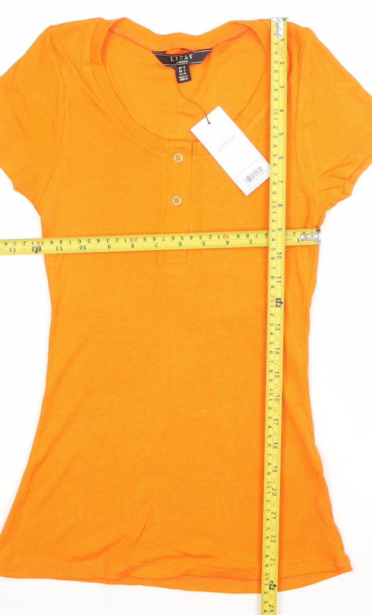 Lipsy Women’s Orange Slim Fit Button Front Jersey T-Shirt Size 8