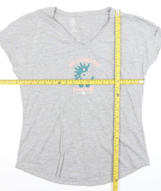 Dare 2B Women's Grey V-Neck Motivational Cotton T-Shirt Size 12