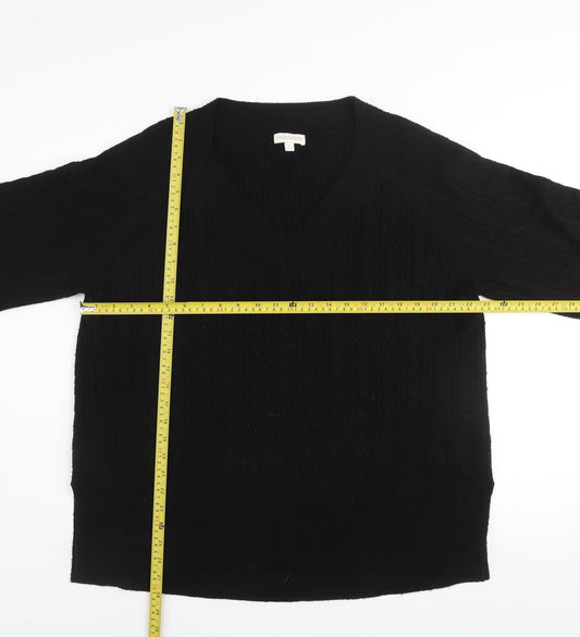 Monsoon Women’s Black V-Neck Cable-Knit Pullover Jumper Size L