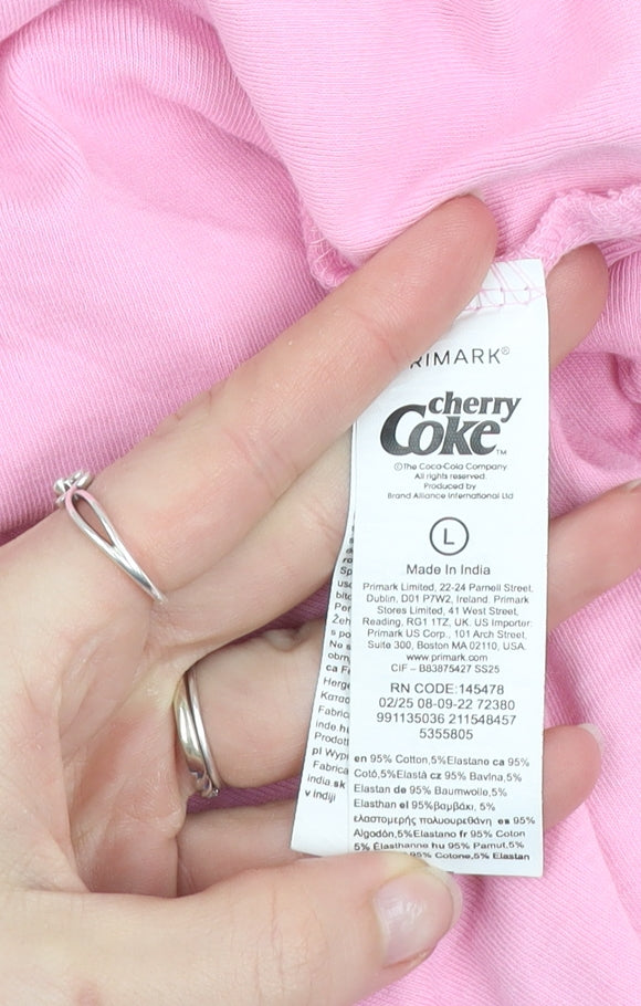 Primark Women’s Pink Cherry Coke Cropped T-Shirt Size L