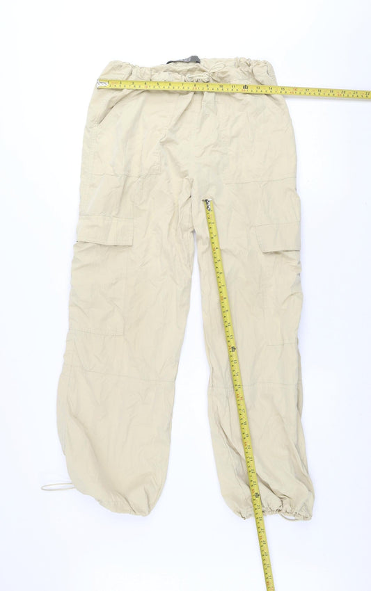Primark Womens Beige Cargo Trousers Size 10 Elastic Waist Lightweight