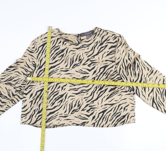 Primark Women Beige Animal Print Long Sleeve Blouse Size 14