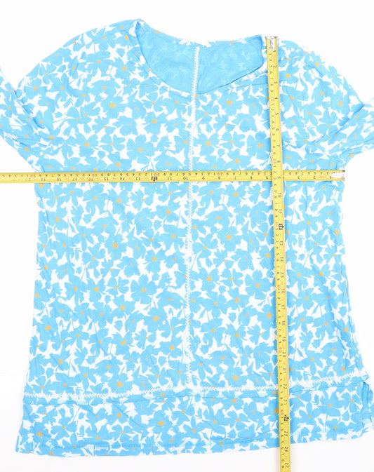 Woolovers Men's Blue Floral 3/4 Sleeve Cotton Modal T-Shirt M