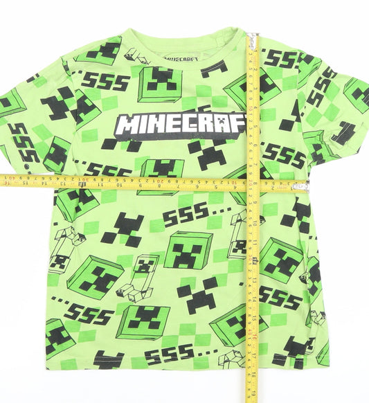 Primark Boys Green Minecraft Creeper T-Shirt 5-6 Years Short Sleeve Cotton