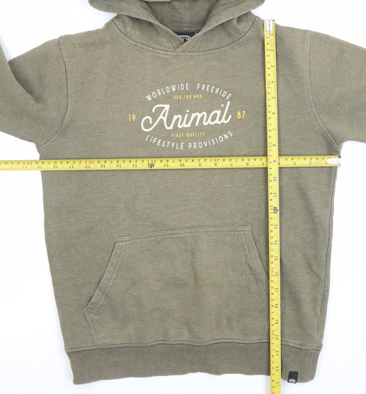 Animal Boys Khaki Pullover Hoodie 11-12 Years Cotton Blend Kangaroo Pocket