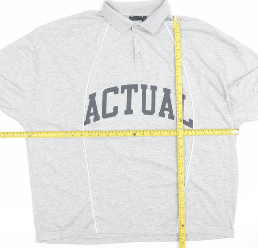 ASOS Mens Grey Long Sleeve Polo Shirt Size M Graphic Cotton Blend