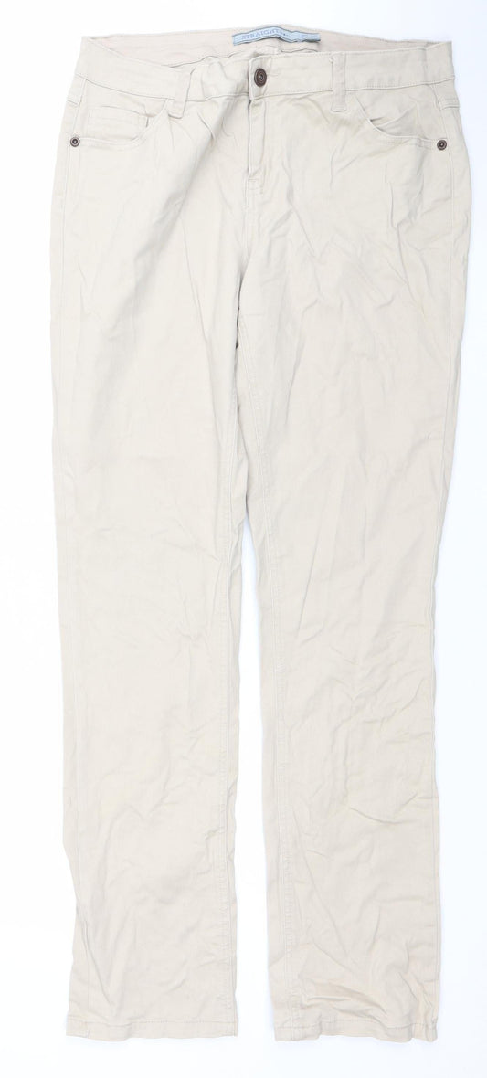 Additional front view of Dunnes Beige Women's Straight Jeans, size 14L, Cotton Blend Classic Fit