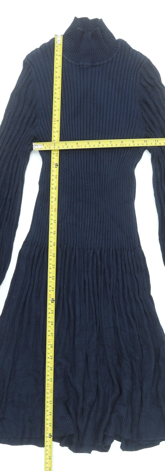 Max Studio Women's Blue XL Knit Fit & Flare Roll Neck Dress