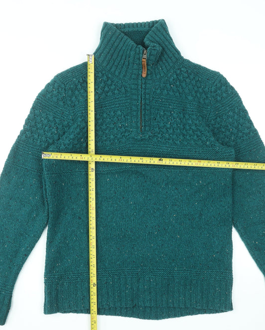 FatFace Men's Green Wool Blend 1/4 Zip Chunky Knit Jumper M