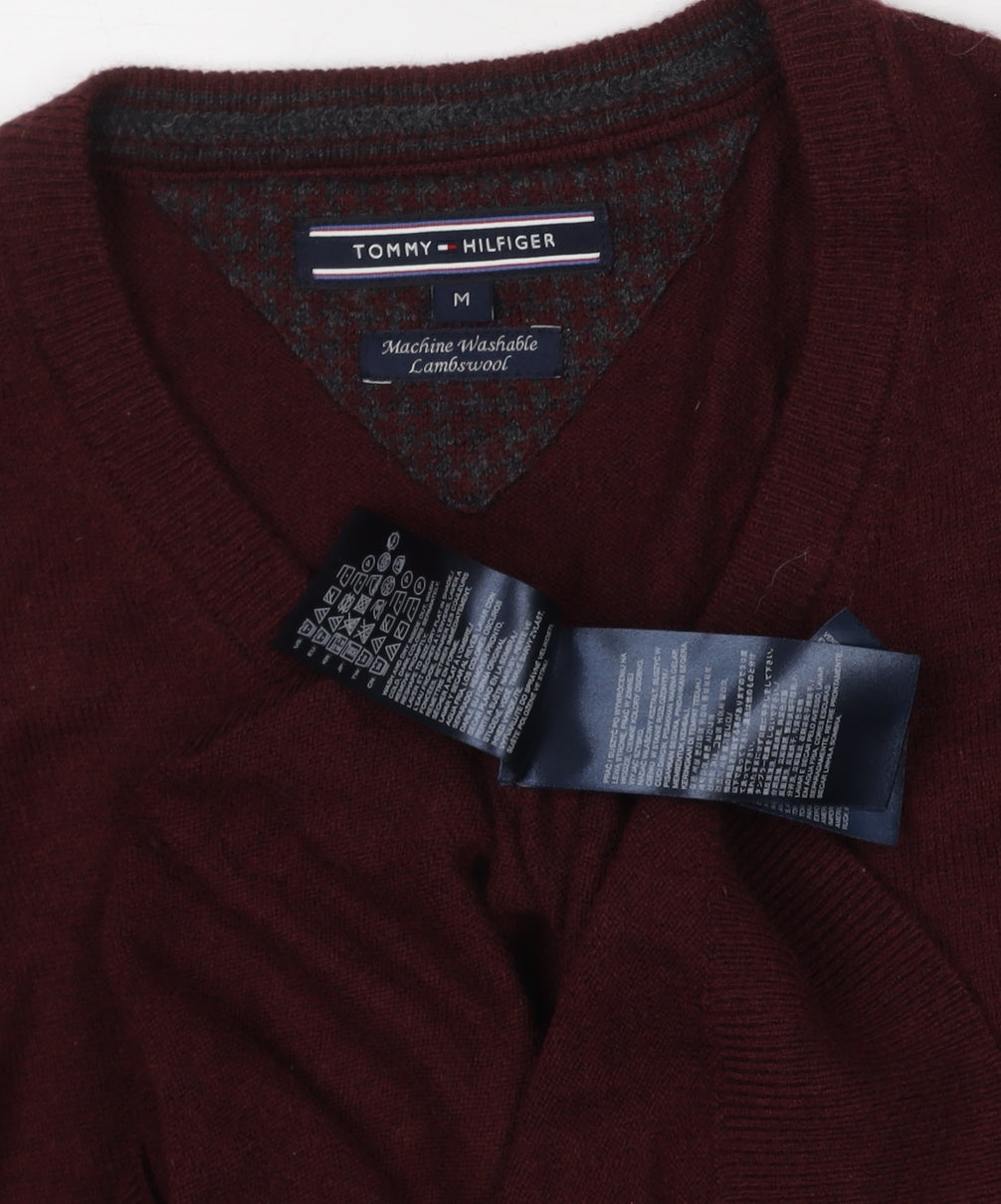 Tommy Hilfiger Men’s Red Lambswool V-Neck Jumper M