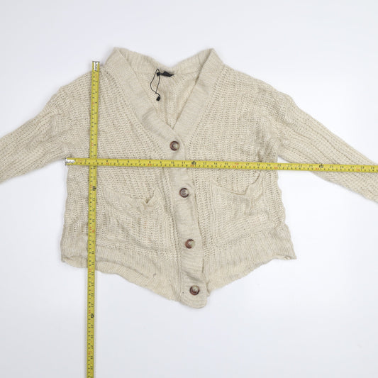 Boohoo Women’s Beige Chunky Knit V-Neck Cardigan Size S