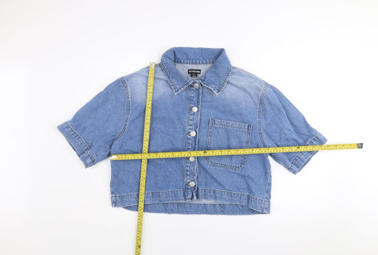 PrettyLittleThing Women's Blue Cropped Denim Button-Up Shirt Size 12