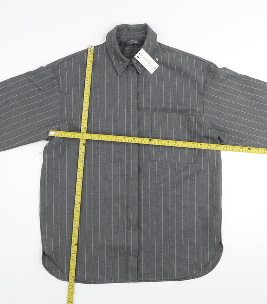 Primark Women’s Grey Striped Button-Up Long Sleeve Shirt XS