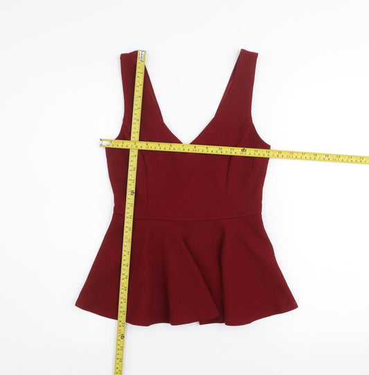 Forever 21 Women Red Peplum Sleeveless V-Neck Tank Top Size S