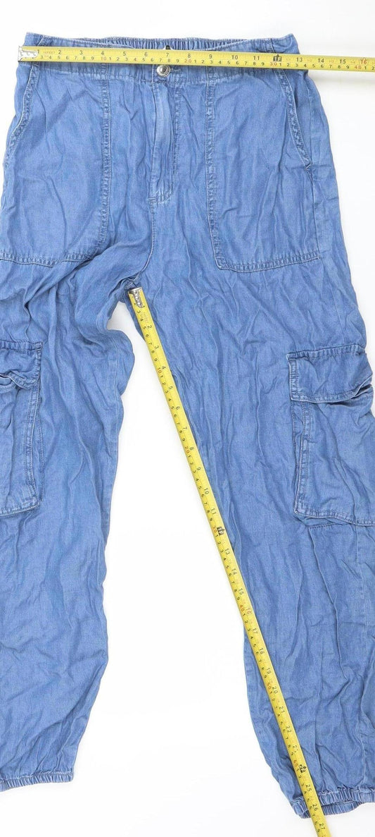 Primark Women’s Blue Cotton Blend Cargo Trousers Size 10