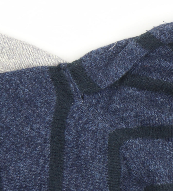 Superdry Men's Blue Striped Crew Neck Cotton Wool Blend Jumper XL