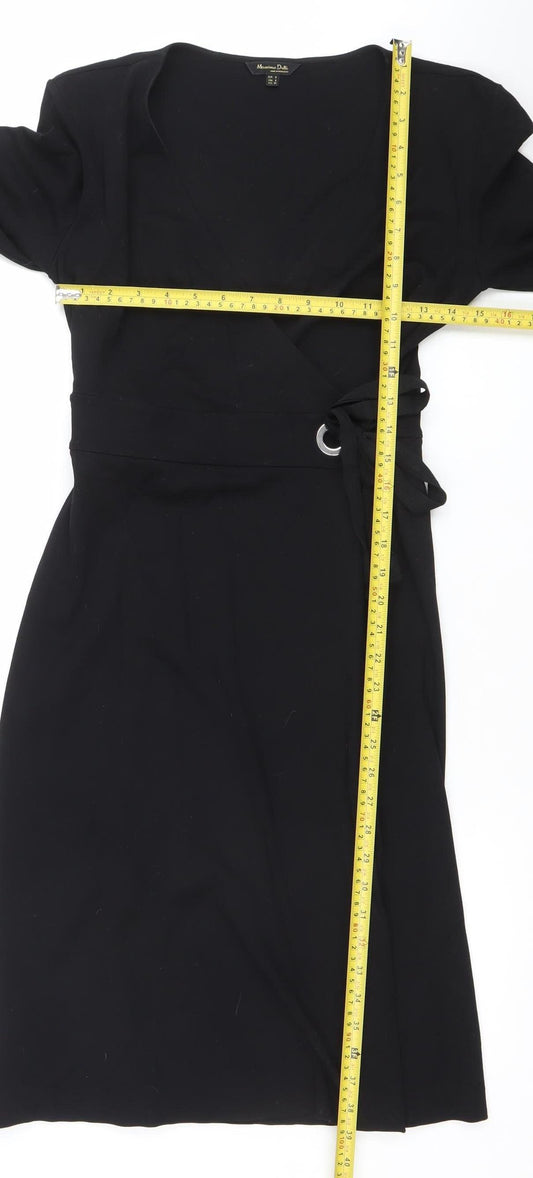 Massimo Dutti Women's Black Viscose Wrap Dress Size 8 Long Sleeve