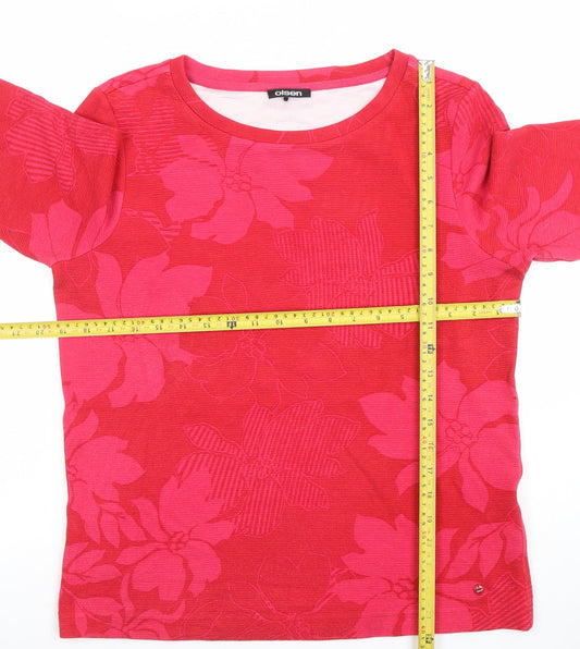 Olsen Women's Red Floral 3/4 Sleeve Cotton T-Shirt Size 12
