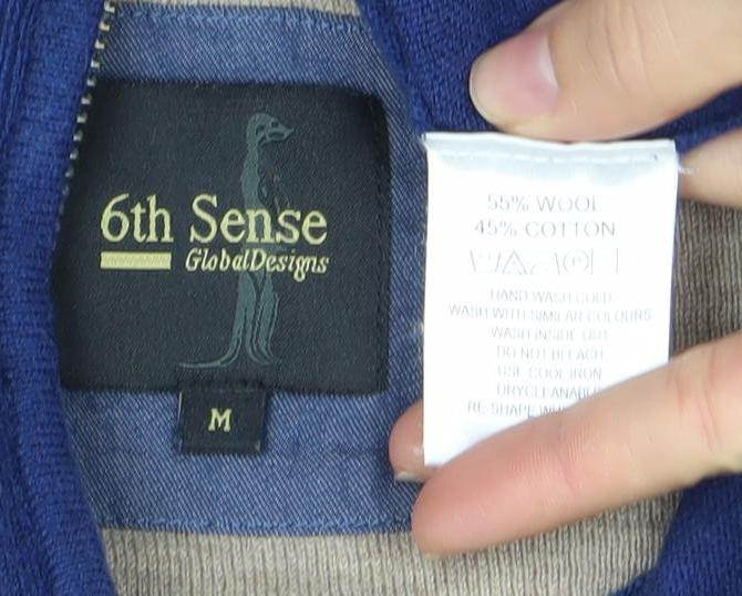 6th Sense Men's Blue Wool Cotton 1/4 Zip High Neck Jumper M
