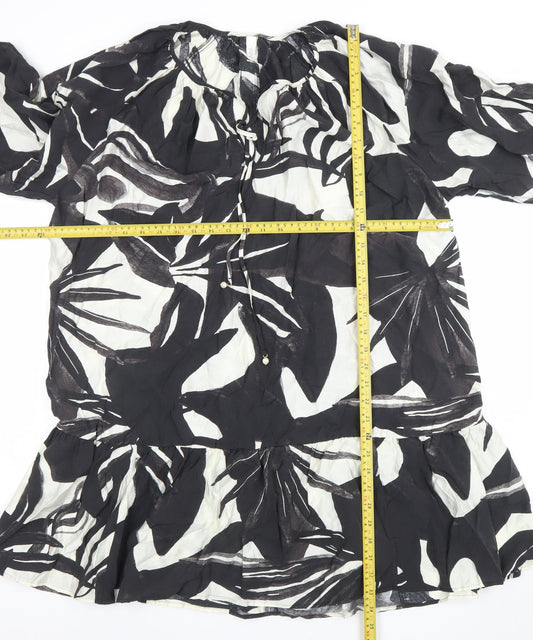 H&M Women’s Black Floral Viscose Short Dress Size XL Lightweight Summer Style