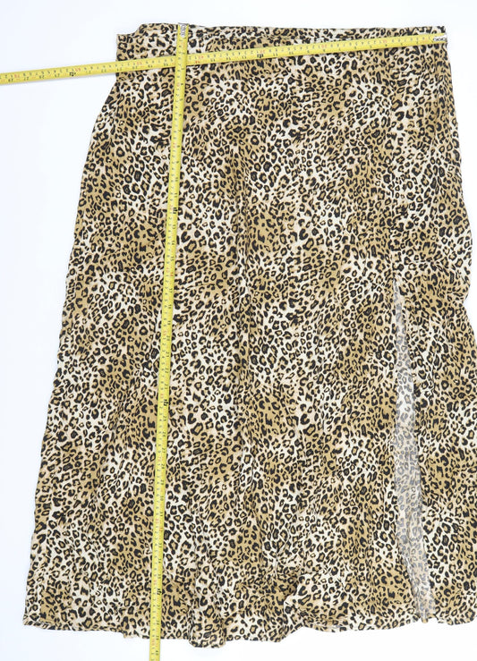 Noisy May Women's Brown Leopard A-Line Midi Skirt Size 16 Viscose