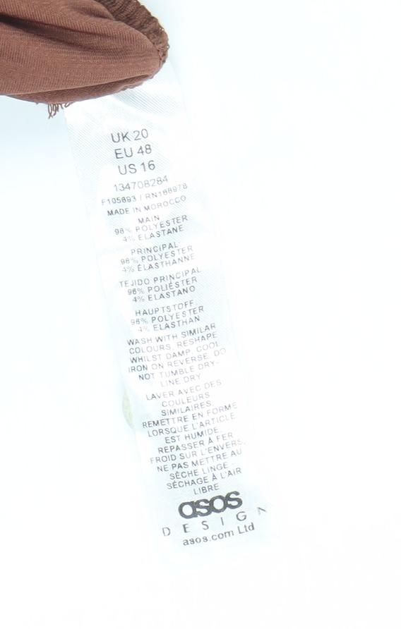 ASOS DESIGN Women's Brown Off Shoulder Ruched Long Sleeve Cropped Blouse UK 20