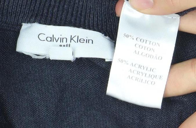 Calvin Klein Men’s Blue 1/4 Zip Cotton Acrylic Jumper Size L