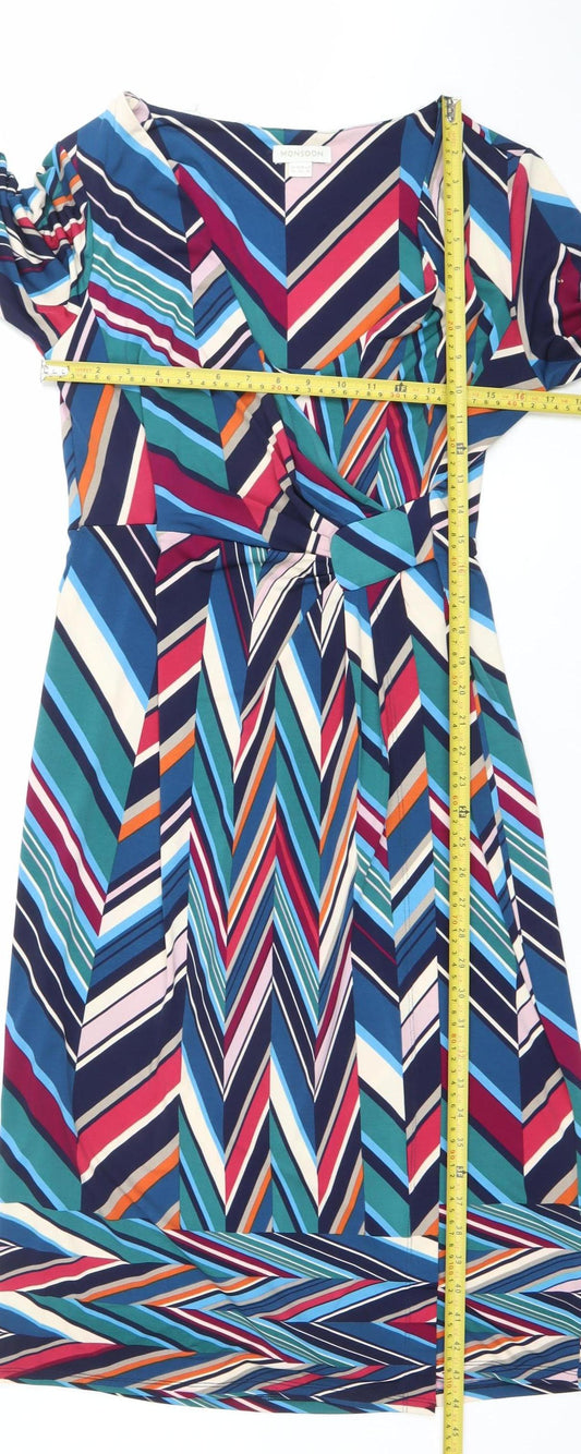 Monsoon Womens Multicoloured Size 14 V-Neck Bodycon Jersey Dress