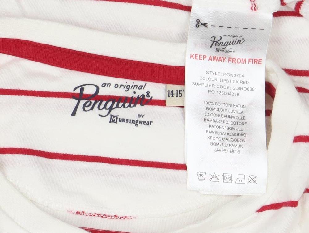 Boys UK Size 14-15 Years Penguin White Basic T-Shirt