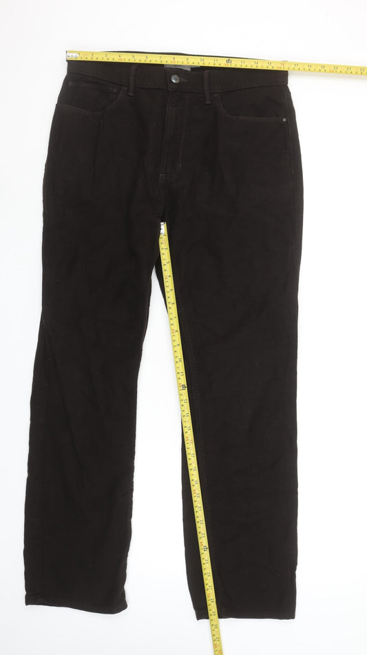 Marks and Spencer Men's Black Regular Fit Cotton Chino Trousers 32W 31L