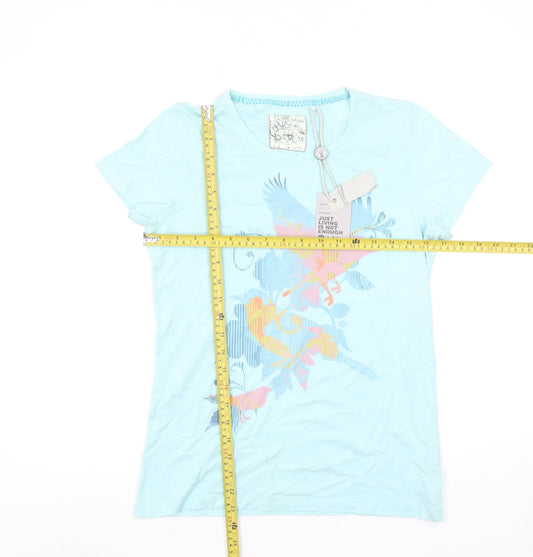 Fat Face Women's Blue Floral Bird Print Cotton T-Shirt Size 12