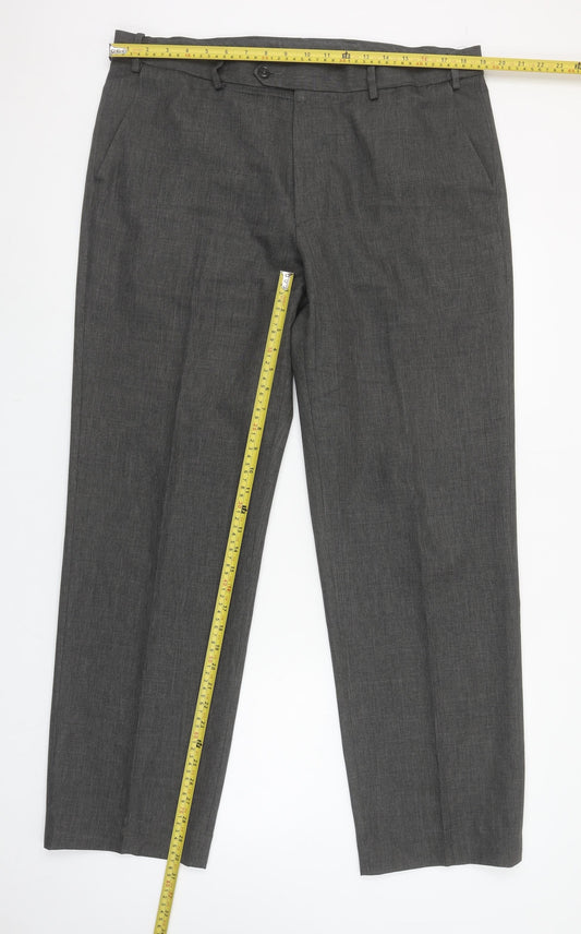 Marks and Spencer Men’s Grey Regular Fit Dress Trousers 38W 33L