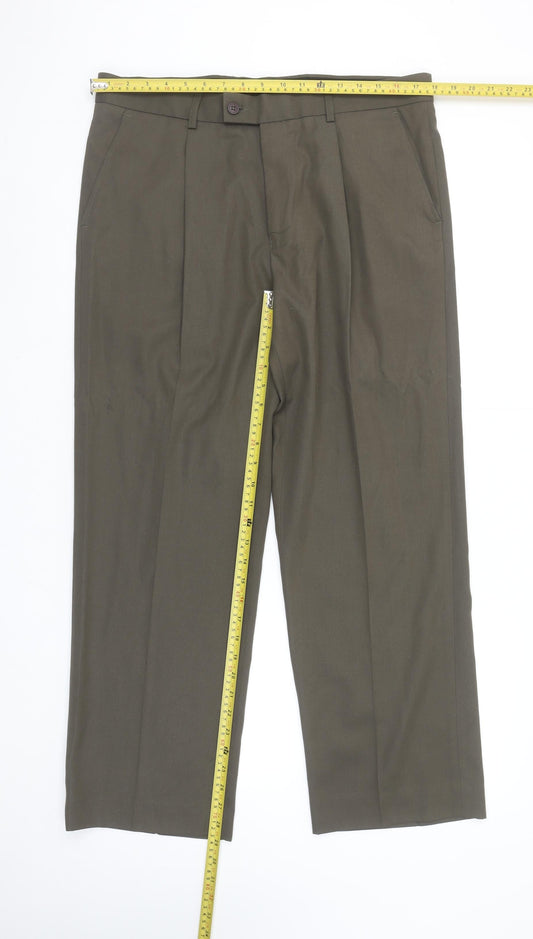 Debenhams Men's Brown Polyester Viscose Pleated Trousers Size 36 Short